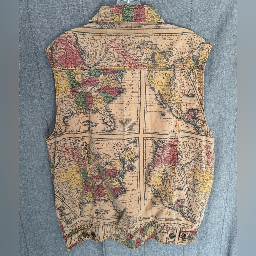 USA World Map BORN FLY Denim Vest Unisex Lg Retro Western Durable Cotton Outdoor - Picture 4 of 6